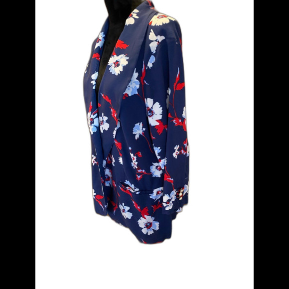 Roz & Ali Jacket Navy Red Open Front  Size 1X Dressy Casual Stylish Buttons Cuff - Picture 1 of 9